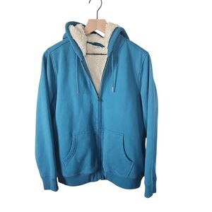 L.L. Bean Women's Sherpa Lined Teal Zip-Up Hoodie Size XL